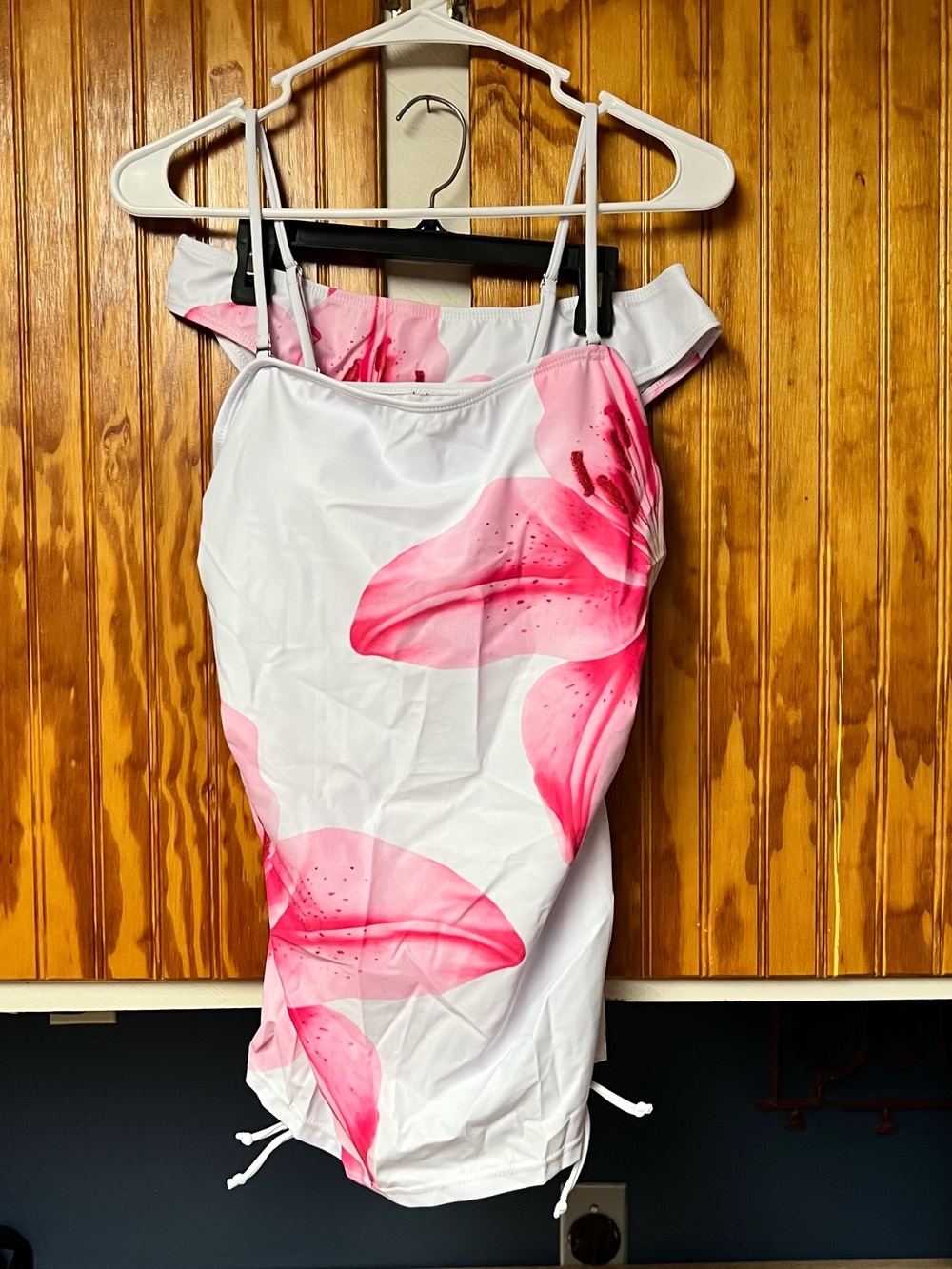 SHEIN White and Pink tankini size L